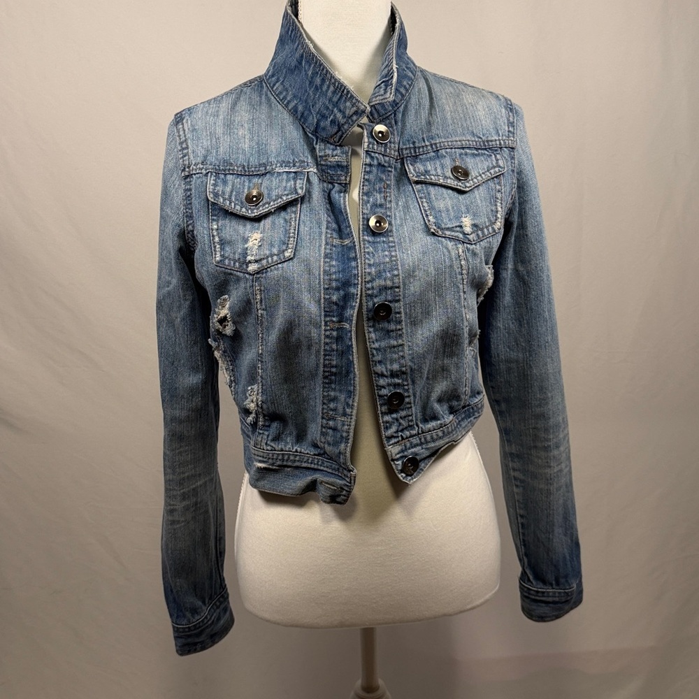 Full Tilt Blue Distressed Denim Jacket for Women Size Medium